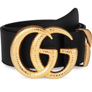 Gucci GG Lizard Buckle Leather Belt, Black, EU 70
